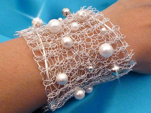 white pearl wedding cuff