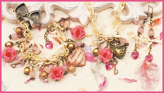 Valentines Love Heart Locket Necklace and earrings kit with swarovksi
