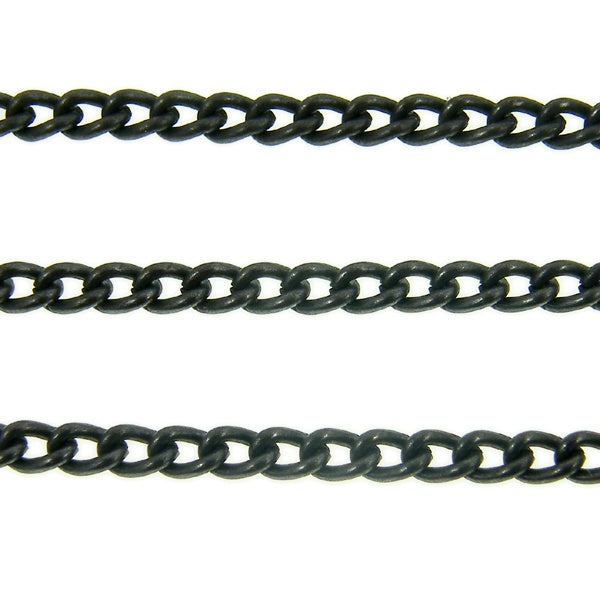 Black-plated small steel curb chain, 4x4.5mm links, shown in three parallel strands