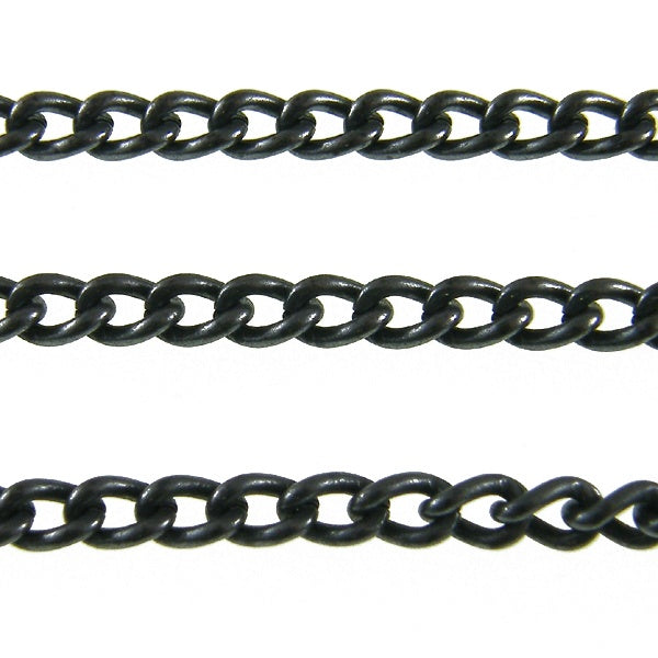 Black-plated medium steel curb chain, 5x6mm links, shown in three parallel strands
