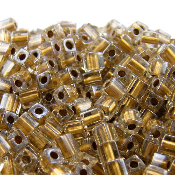 Miyuki 4mm Cube Seed Beads, sparkle metallic gold lined crystal