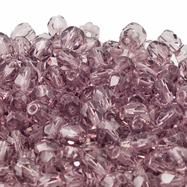 6mm Czech Faceted Round Glass Bead, light amethyst