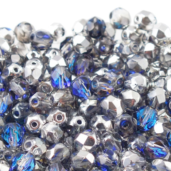 6mm Czech Faceted Round Glass Bead, crystal/heliotrope