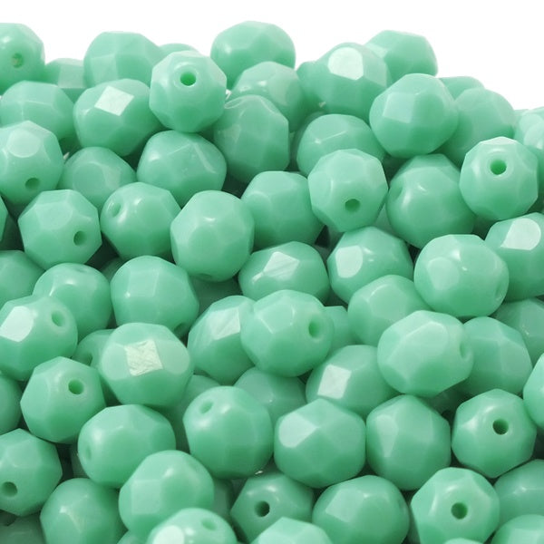 6mm Czech Faceted Round Glass Bead, green turquoise