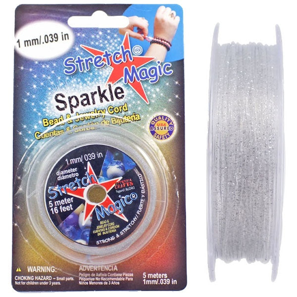 1mm Stretch Magic Elastic Beading Cord, silver glitter
