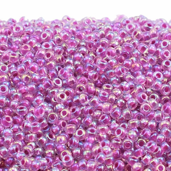 Miyuki Seed Beads 11/0, raspberry lined crystal AB