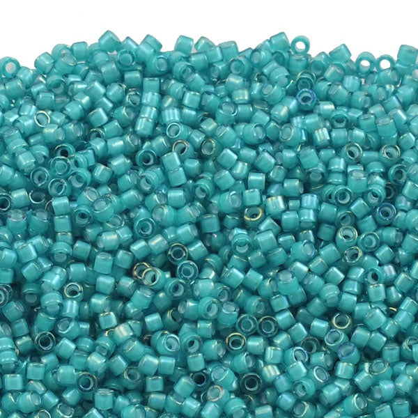 Miyuki 11/0 Delica Seed Bead, white lined teal (DB1782)