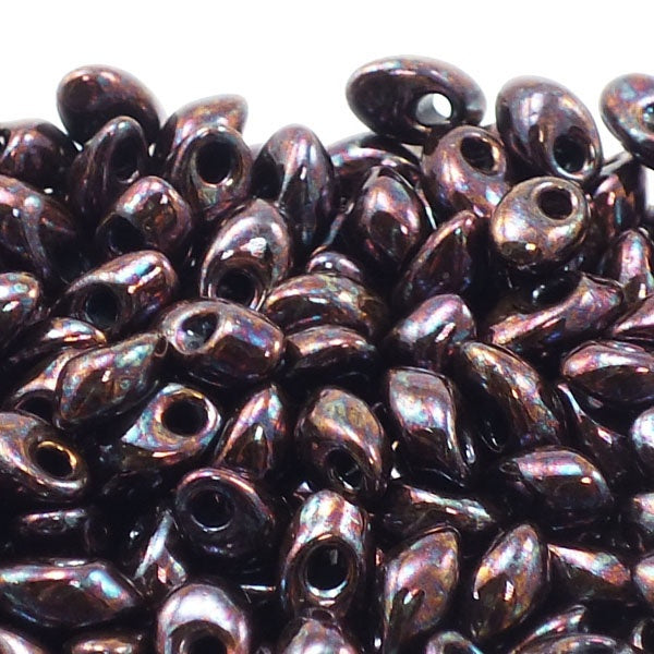 Miyuki 4x7mm Long Magatama Seed Beads, metallic dark raspberry