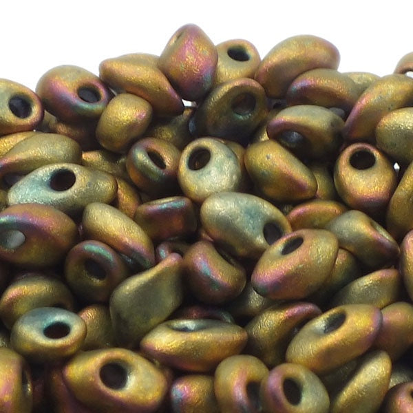 Miyuki 4x7mm Long Magatama Seed Beads, matte metallic khaki iris