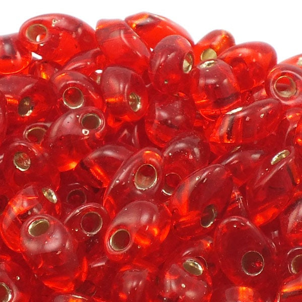 Miyuki 4x7mm Long Magatama Seed Beads, silver lined flame red