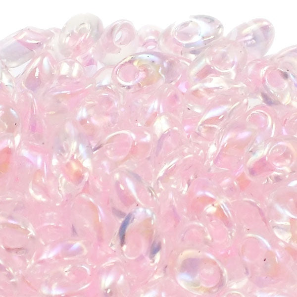 Miyuki 4x7mm Long Magatama Seed Beads, pink lined crystal AB