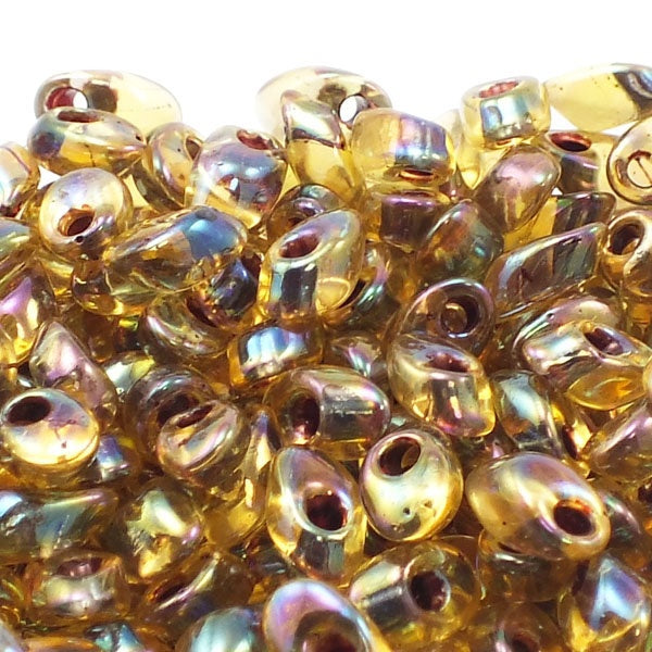Miyuki 4x7mm Long Magatama Seed Beads, garnet-lined topaz AB