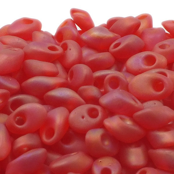 Miyuki 4x7mm Long Magatama Seed Beads, matte transparent red orange AB