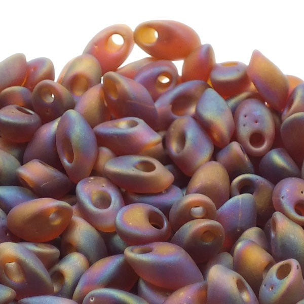 Miyuki 4x7mm Long Magatama Seed Beads, matte transparent dark topaz AB
