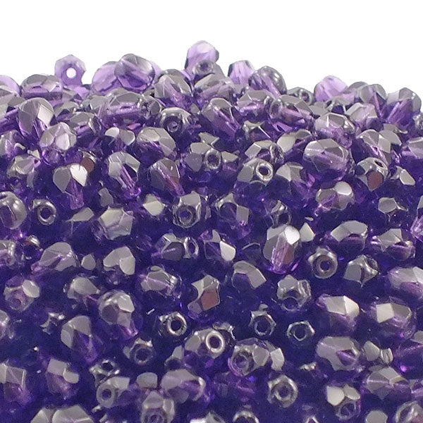 4mm Czech Faceted Round Glass Bead, tanzanite