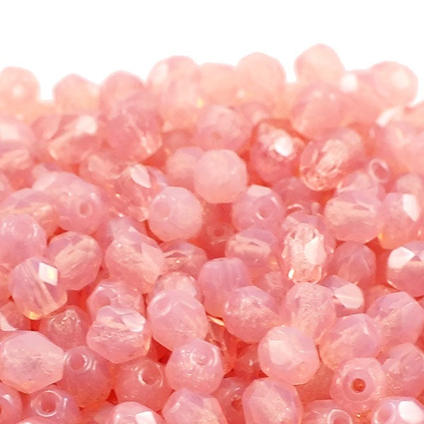 4mm Czech Faceted Round Glass Bead, pink opal