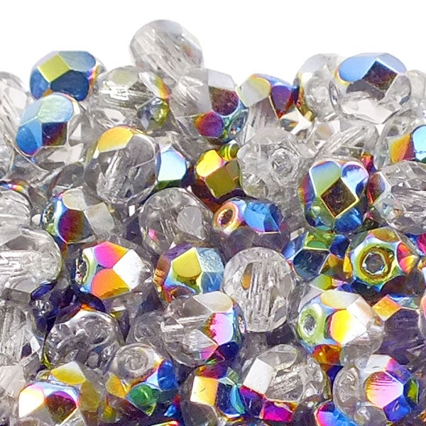 6mm Czech Faceted Round Glass Bead, vitral crystal