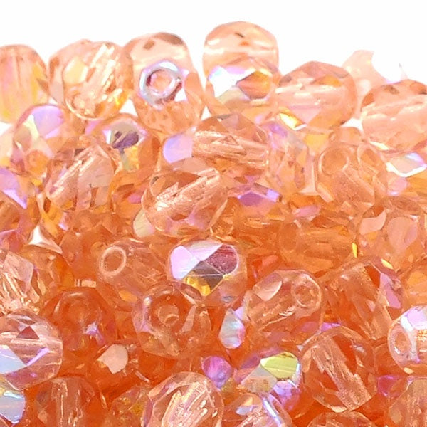 6mm Czech Faceted Round Glass Bead, rosaline AB