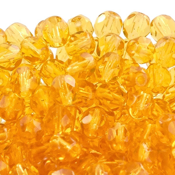 6mm Czech Faceted Round Glass Bead, medium topaz