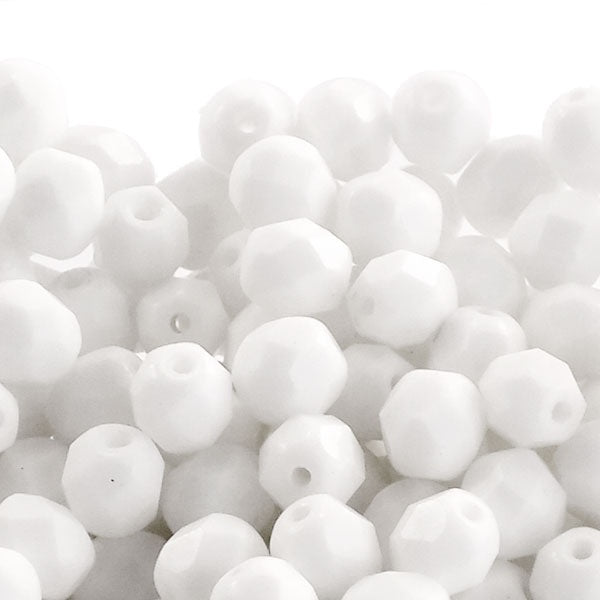 6mm Czech Faceted Round Glass Bead, opaque white