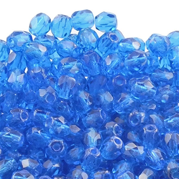 4mm Czech Faceted Round Glass Bead, capri blue