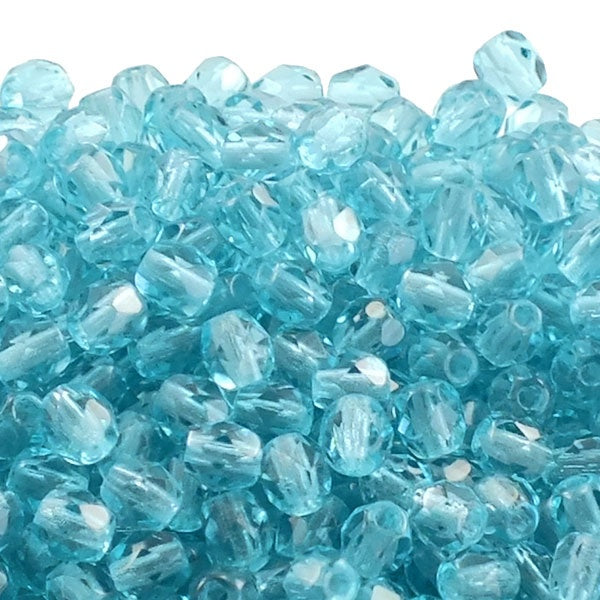4mm Czech Faceted Round Glass Bead, teal