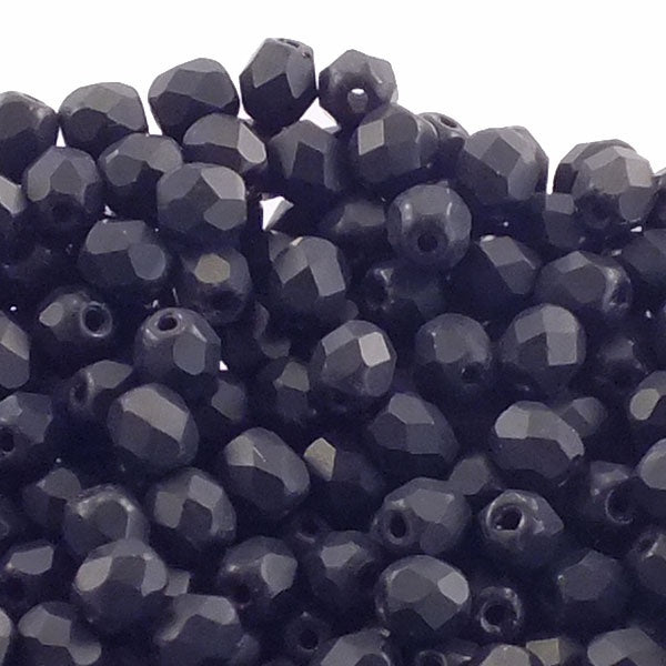 4mm Czech Faceted Round Glass Bead, matte jet