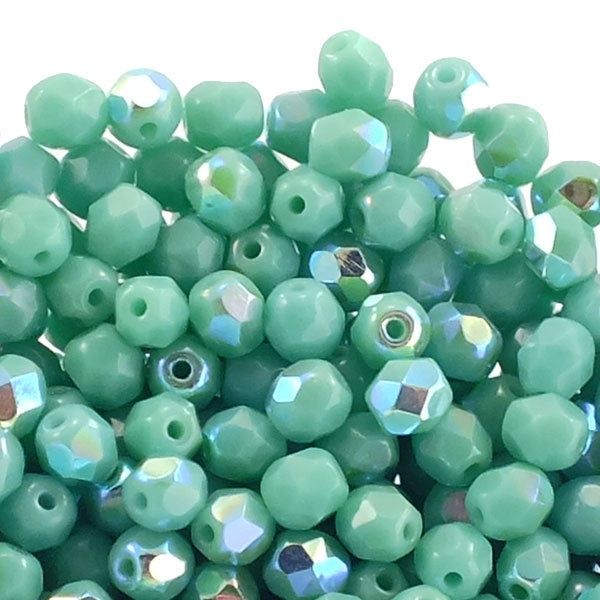 4mm Czech Faceted Round Glass Bead, opaque turquoise AB