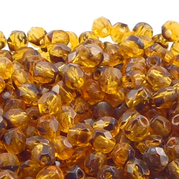 4mm Czech Faceted Round Glass Bead, tortoise