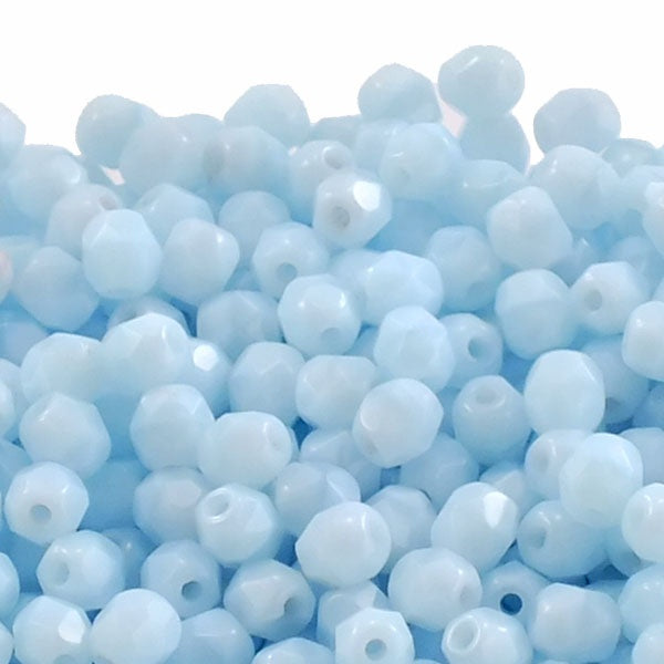 4mm Czech Faceted Round Glass Bead, coral baby blue