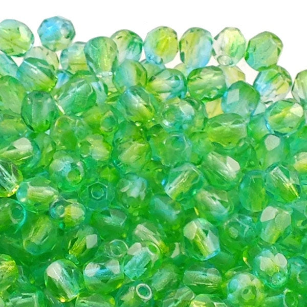 4mm Czech Faceted Round Glass Bead, dual coat blueberry pear
