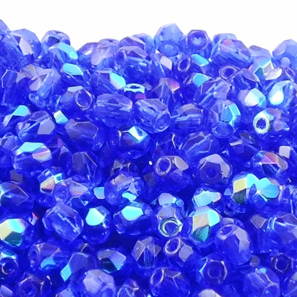 4mm Czech Faceted Round Glass Bead, cobalt AB
