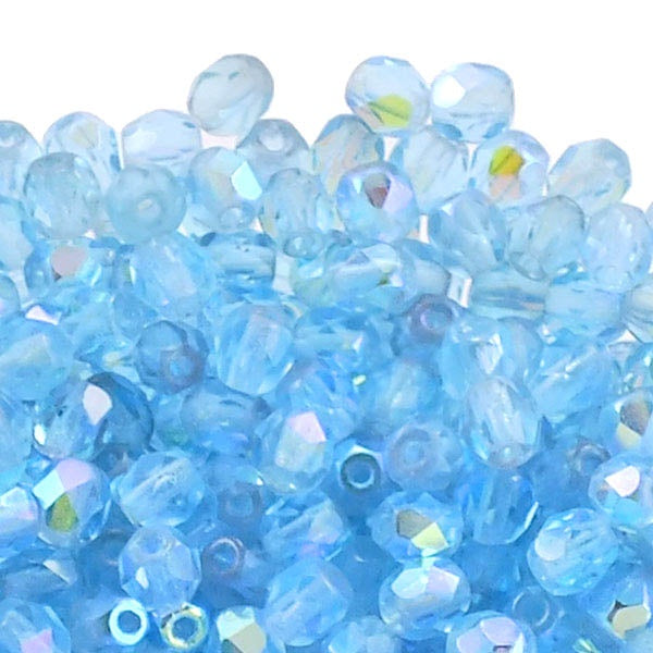 4mm Czech Faceted Round Glass Bead, aqua AB
