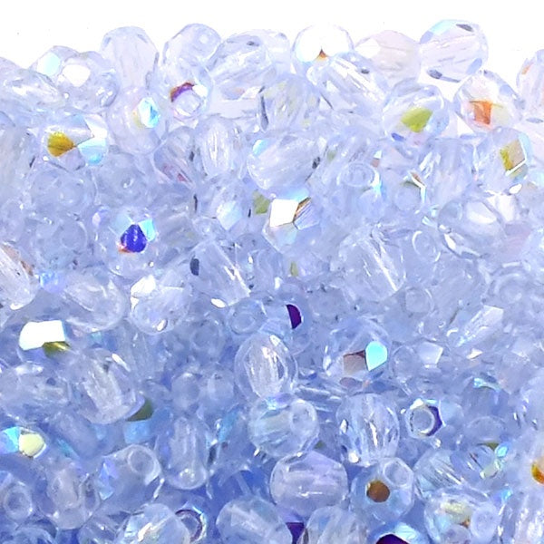 4mm Czech Faceted Round Glass Bead, light sapphire AB