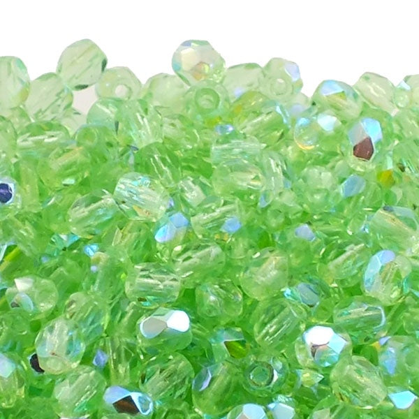 4mm Czech Faceted Round Glass Bead, peridot AB