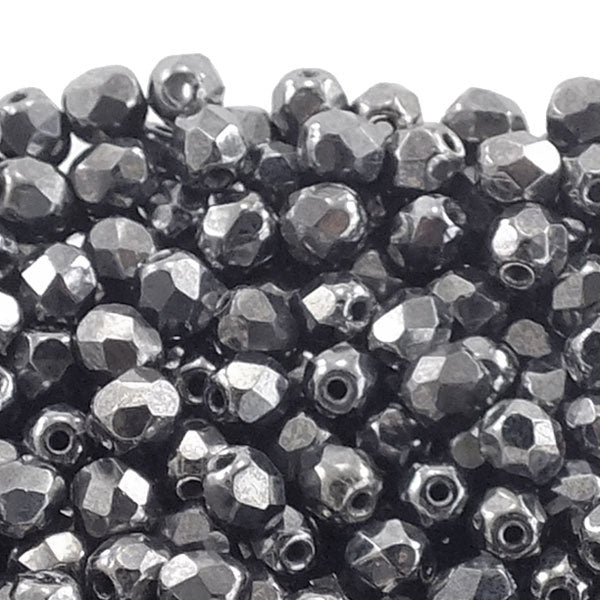 4mm Czech Faceted Round Glass Bead, hematite