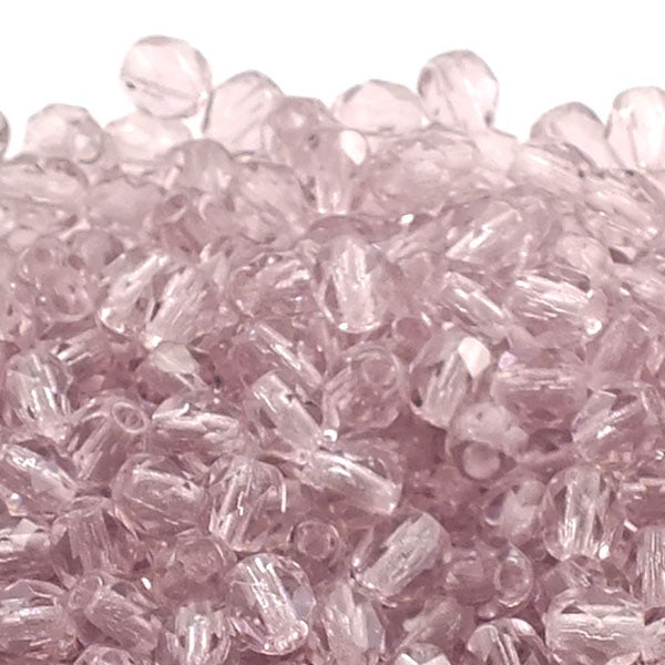 4mm Czech Faceted Round Glass Bead, light amethyst