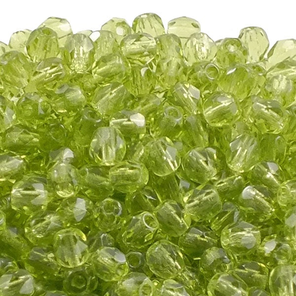 4mm Czech Faceted Round Glass Bead, olivine