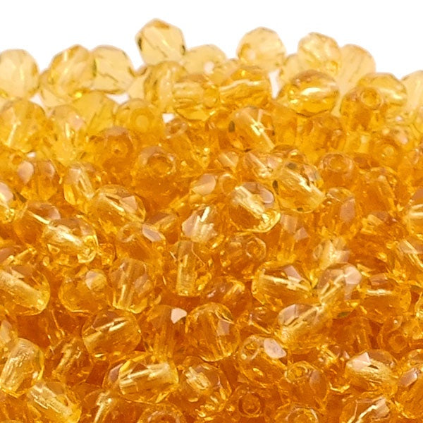 4mm Czech Faceted Round Glass Bead, topaz
