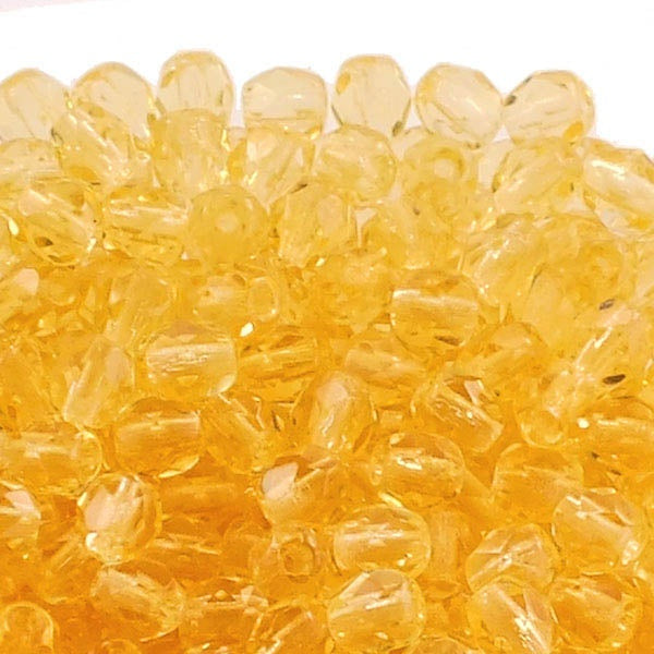 4mm Czech Faceted Round Glass Bead, light topaz
