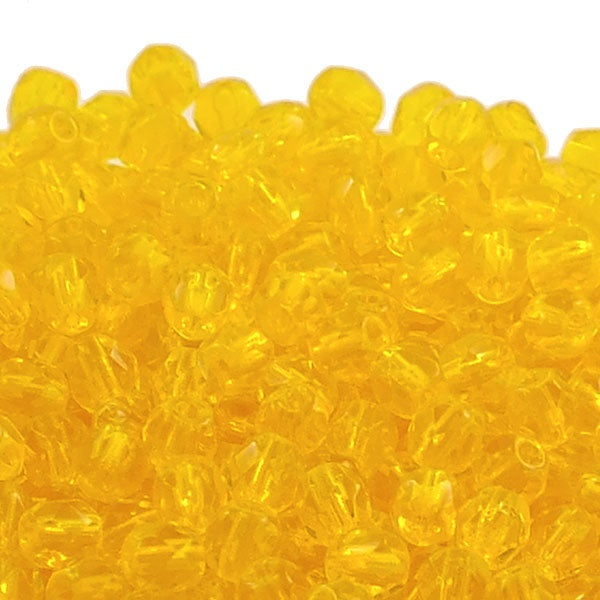 4mm Czech Faceted Round Glass Bead, jonquil
