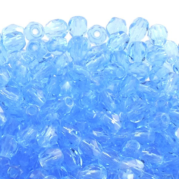 4mm Czech Faceted Round Glass Bead, aqua
