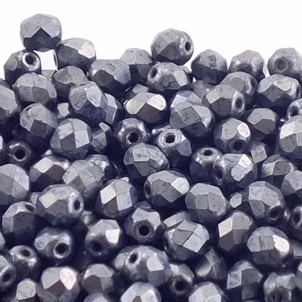 4mm Czech Faceted Round Glass Bead, matte hematite