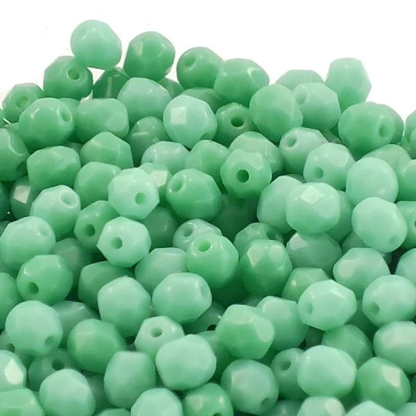 4mm Czech Faceted Round Glass Bead, opaque green turquoise