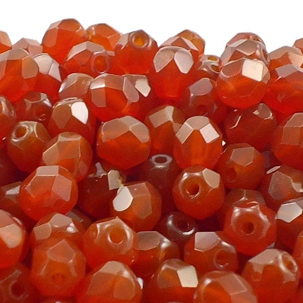 6mm Czech Faceted Round Glass Bead, caramel opal