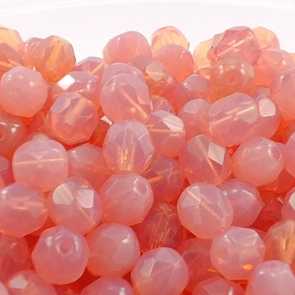 6mm Czech Faceted Round Glass Bead, pink opal