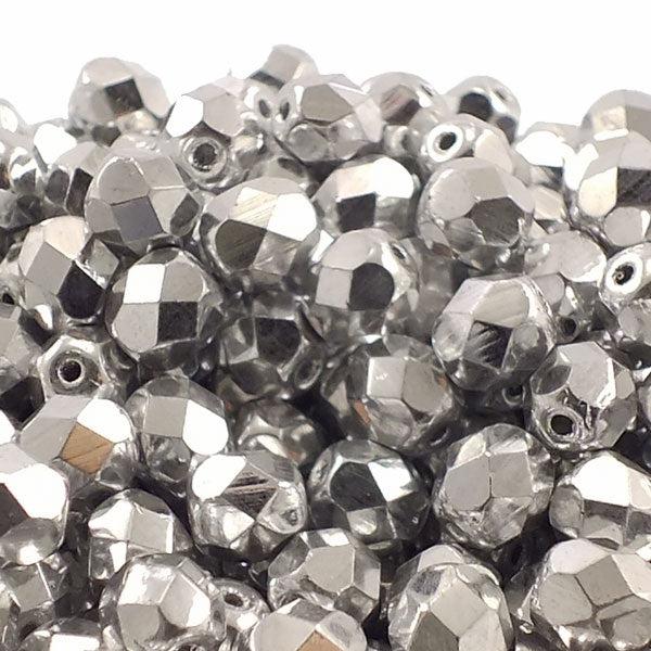 6mm Czech Faceted Round Glass Bead, silver