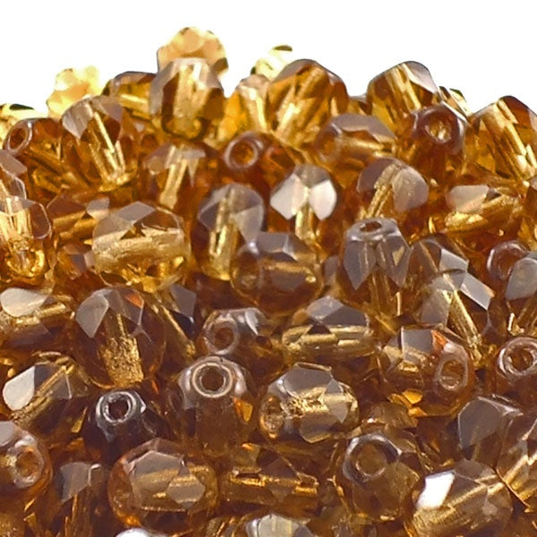 6mm Czech Faceted Round Glass Bead, smoky topaz