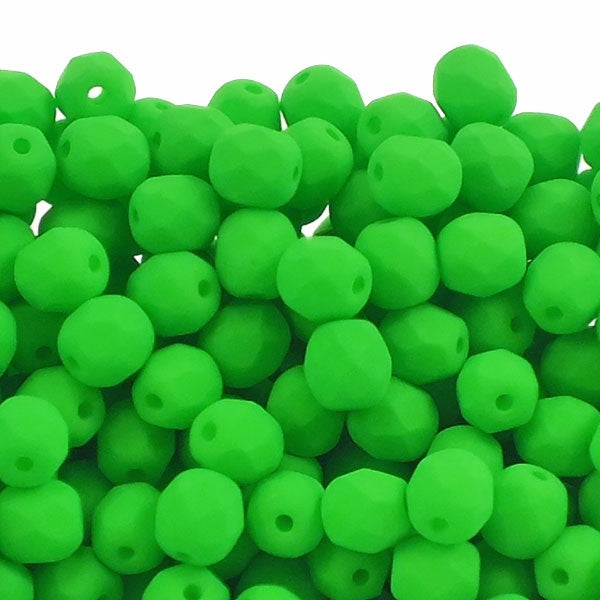 4mm Czech Faceted Round Glass Bead, neon green