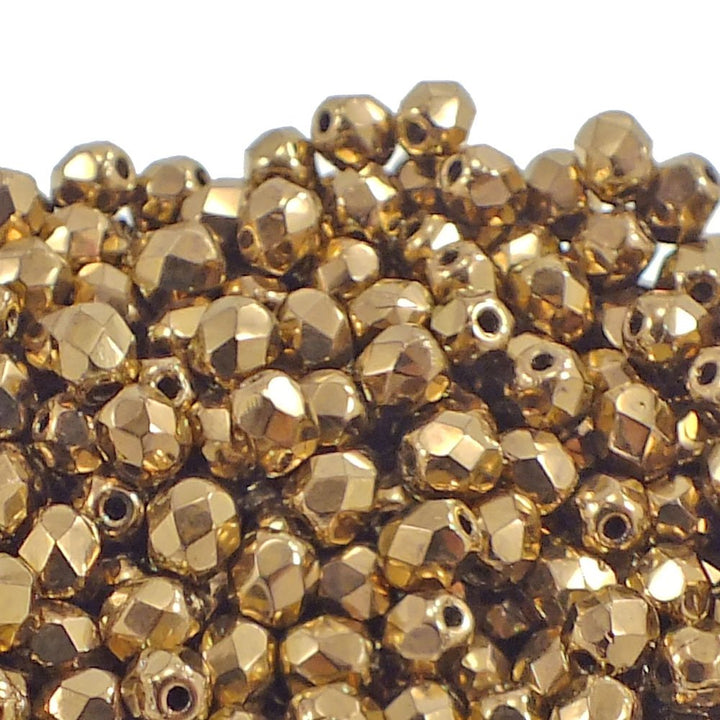 4mm Czech Faceted Round Glass Bead, gold bronze